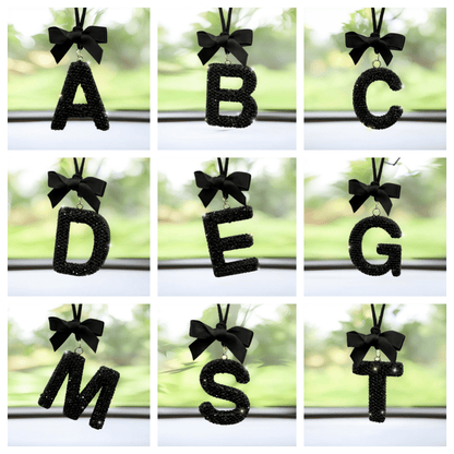 Shiny Letter Hanging Decor With Bow Accent, Fashionable English Letter Charm Decor For Car Rearview Mirror, Your Personalized Accessory