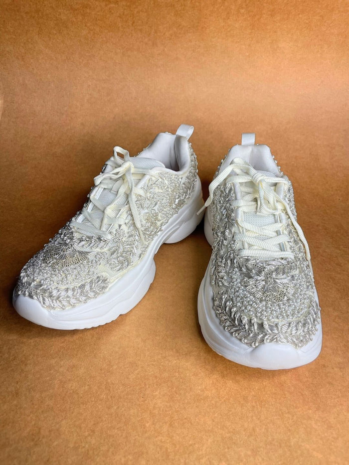 Silver Zari Work with Pearls Sneakers
