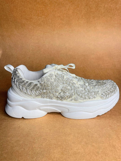 Silver Zari Work with Pearls Sneakers