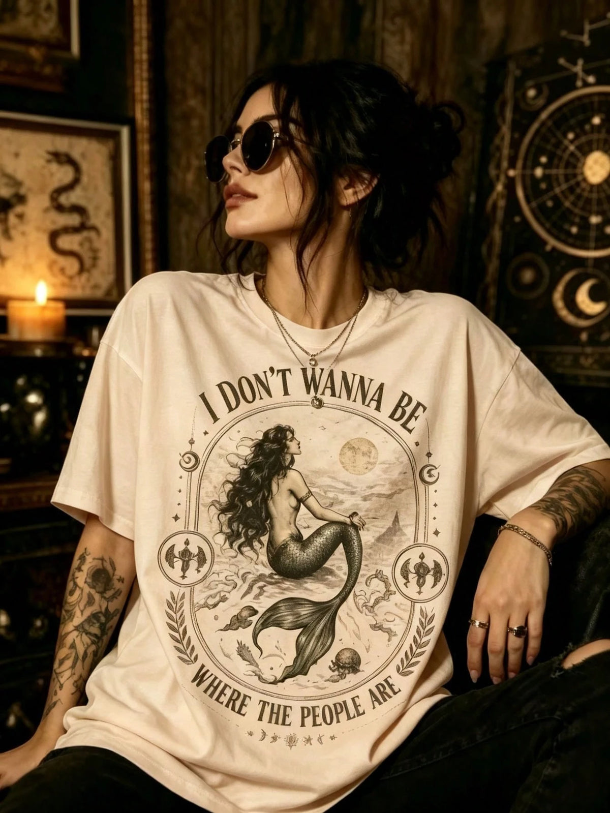 Siren I Don't Wanna Be Where The People Are Shirt Antisocial Mermaid Shirt Vintage Mermaid Shirt Mystical Shirt Dark Fantasy Coastal Gothic