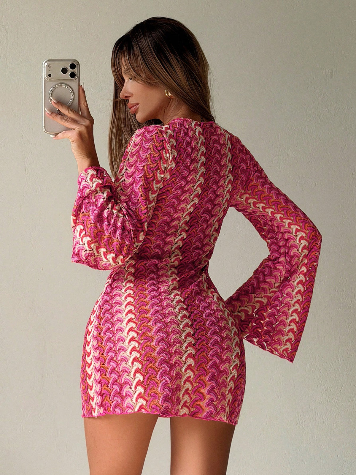 Sirith Swim Mod Women's Sweet Swim Cover-Up, Made Of Multi-Colored Textured Knit Fabric; Unique Neckline Design With Metal Shell Decoration, This Dress Features A Fitted Design, Perfect For Beach Vaca