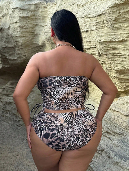 Slaydiva 2026 Spring/Summer Plus Size Random Print Minimalist Tankini Swimwear Set For Women
