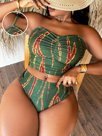 Slaydiva 2026 Spring/Summer Plus Size Random Print Minimalist Tankini Swimwear Set For Women