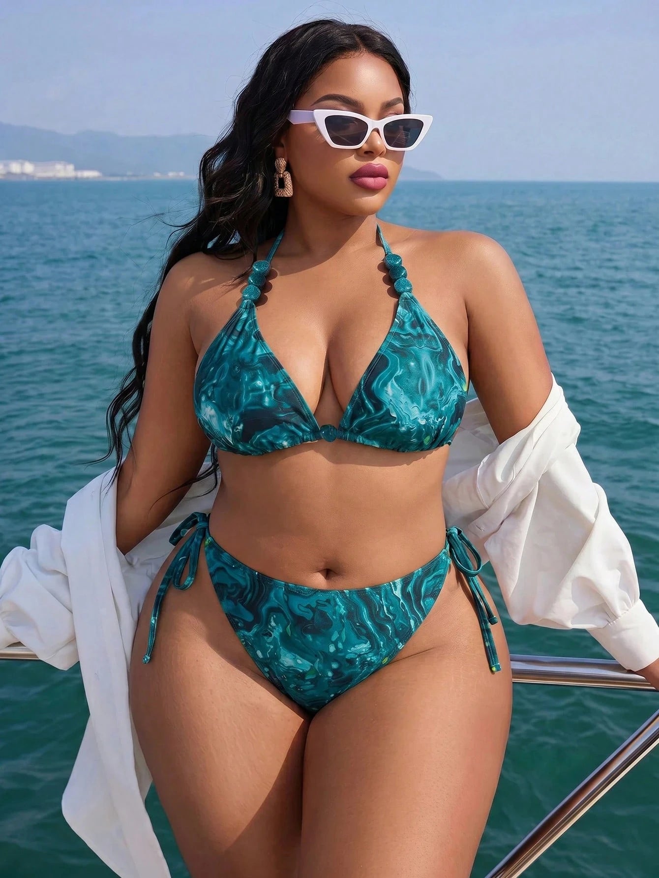 Slaydiva 2026 Summer New Beach Vacation Sexy Bikini 3 Pieces Set Gradient Print Beaded Accessories Plus Size Swimsuit Set