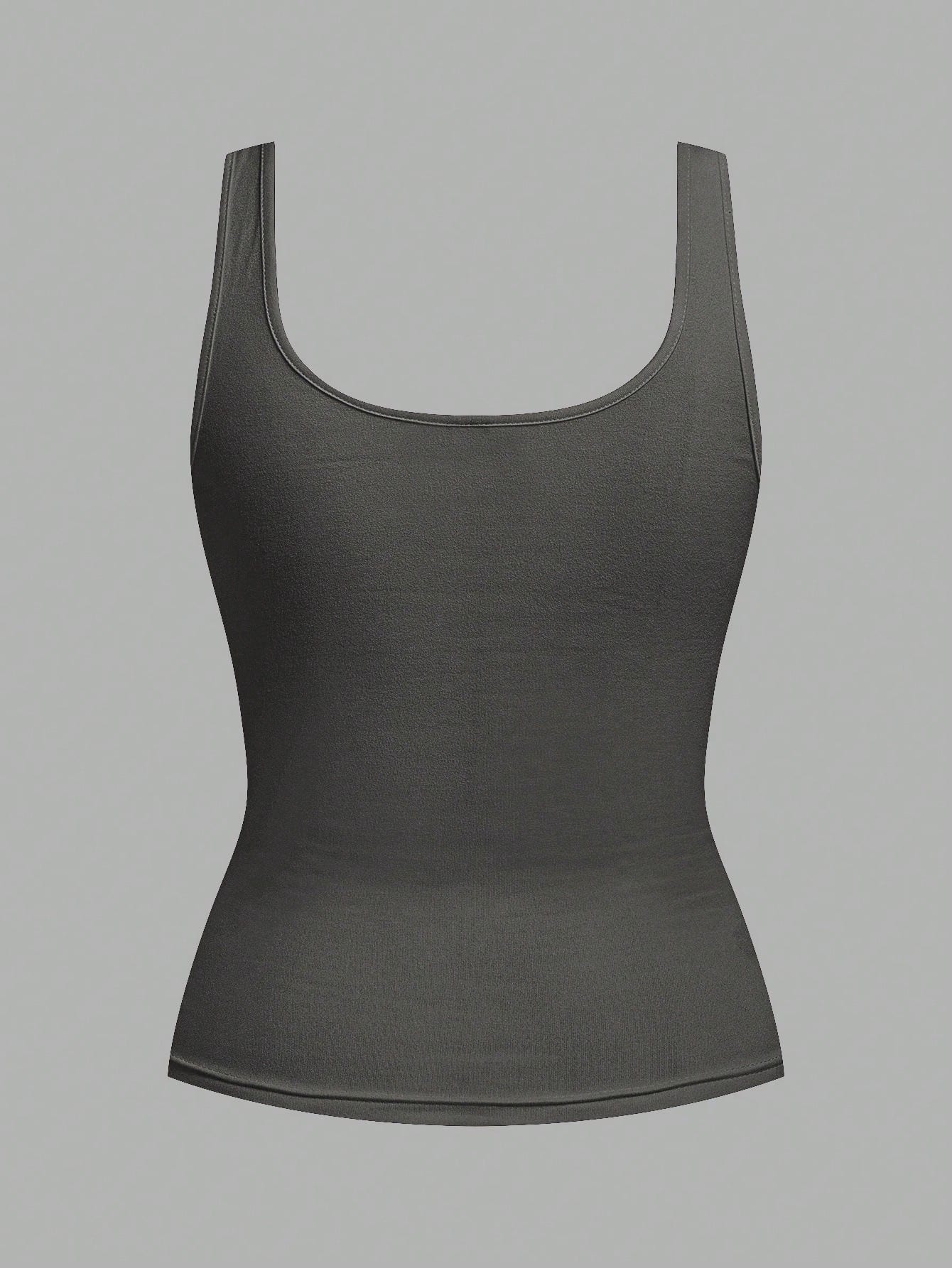 Slaydiva 2pcs Women Casual Scoop Neck Ruched Fitted Tank Top Set, Versatile Daily Wear,Summer Top Home Black Grey