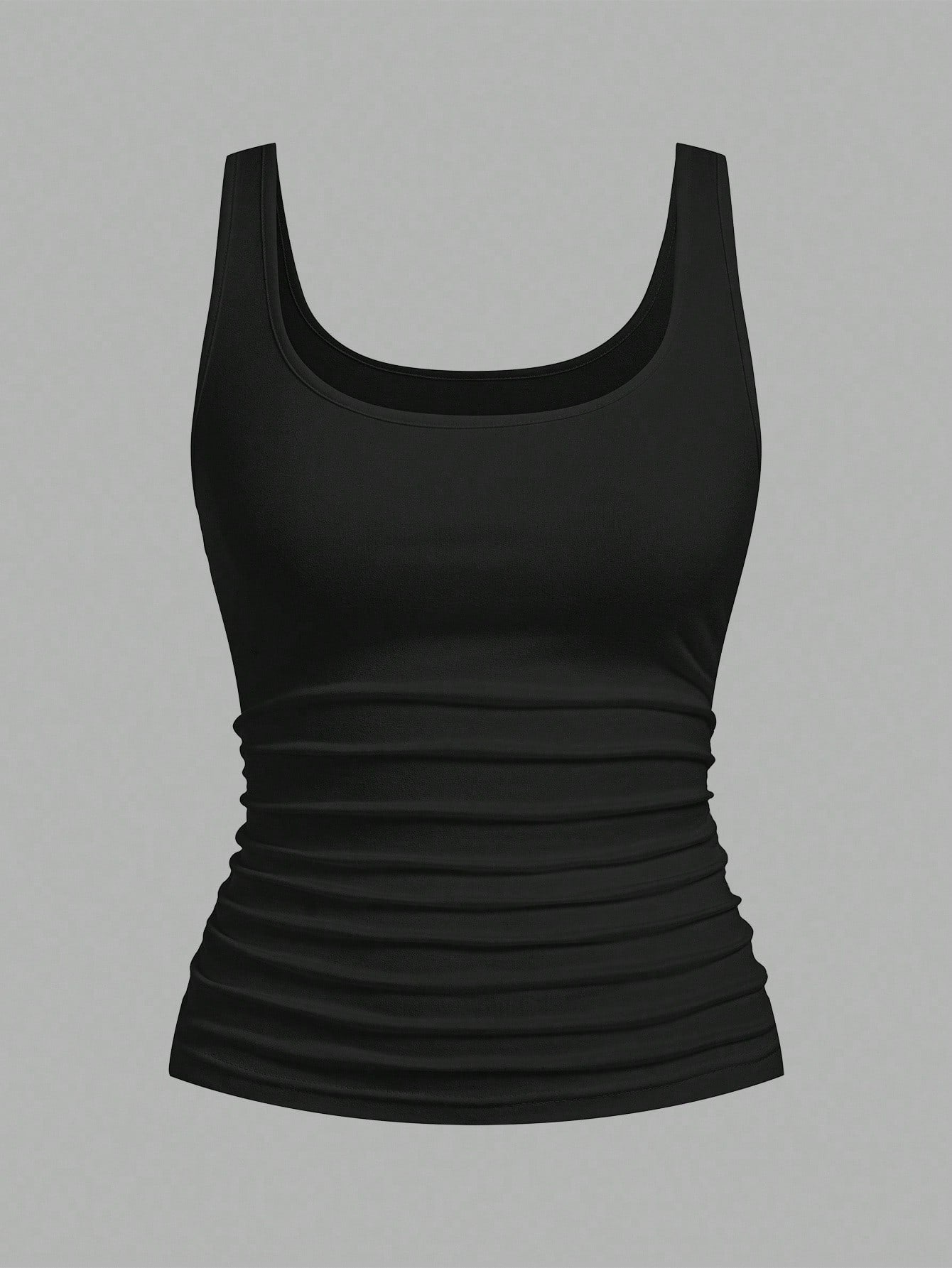 Slaydiva 2pcs Women Casual Scoop Neck Ruched Fitted Tank Top Set, Versatile Daily Wear,Summer Top Home Black Grey