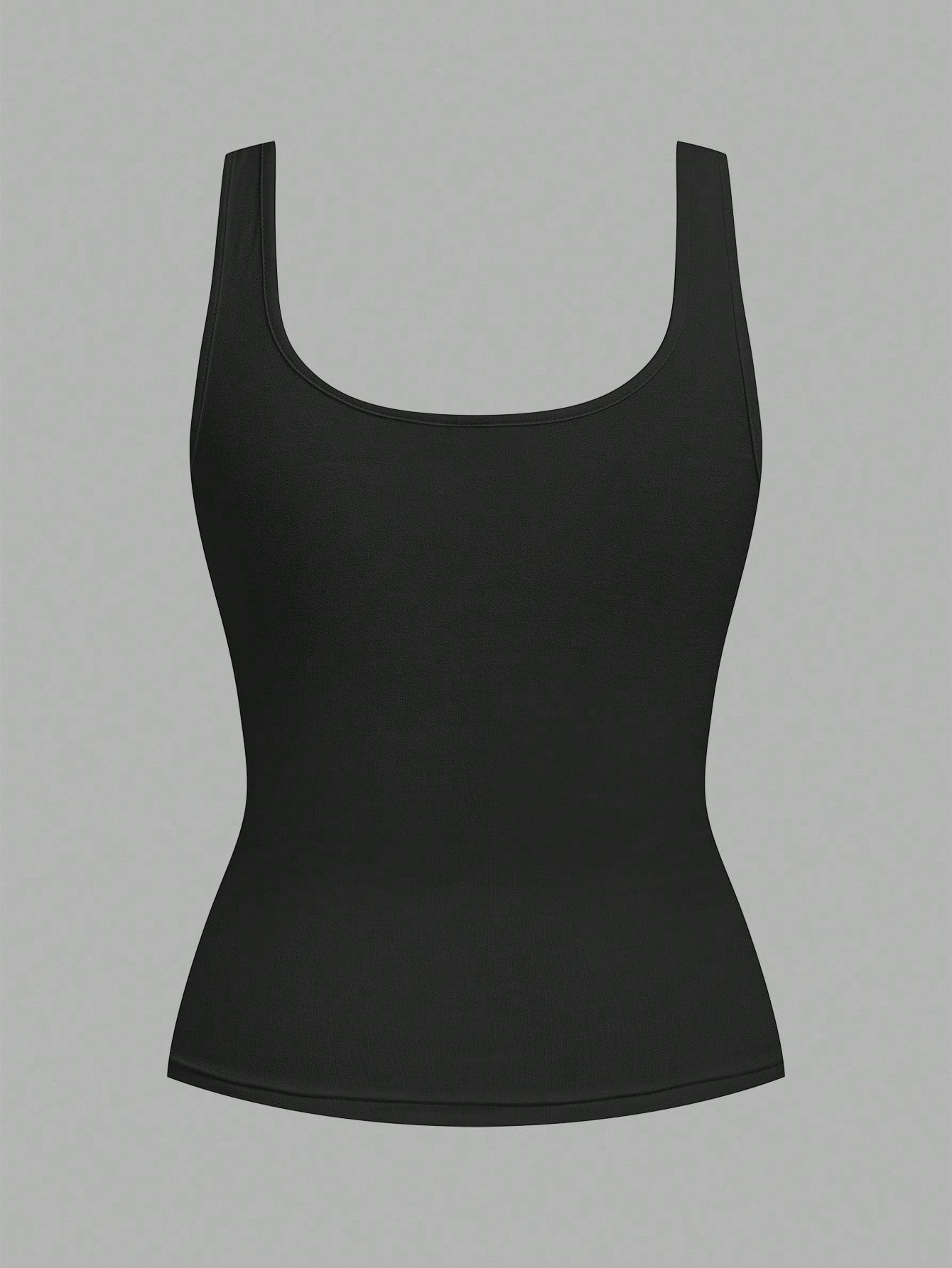 Slaydiva 2pcs Women Casual Scoop Neck Ruched Fitted Tank Top Set, Versatile Daily Wear,Summer Top Home Black Grey