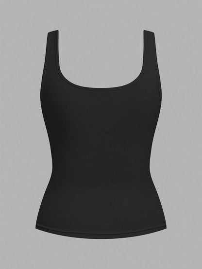Slaydiva 2pcs Women Casual Scoop Neck Ruched Fitted Tank Top Set, Versatile Daily Wear,Summer Top Home Black Grey