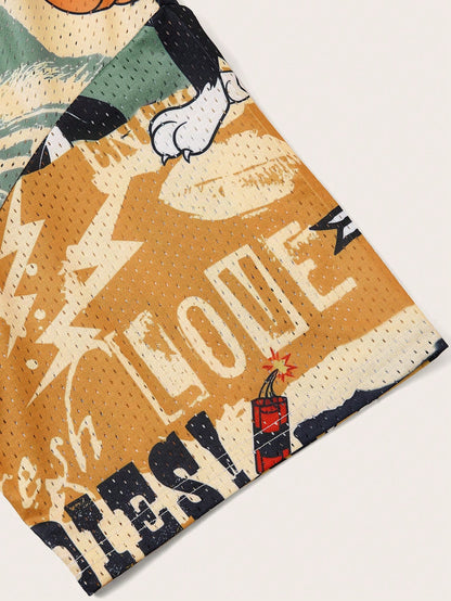 Slaydiva LOONEY TUNES X 2026 Plus Size Women's Casual Streetwear Retro Cartoon Graphic V-Neck Mesh Fabric Short Sleeve T-Shirt, Sports Tennis Style, Summer