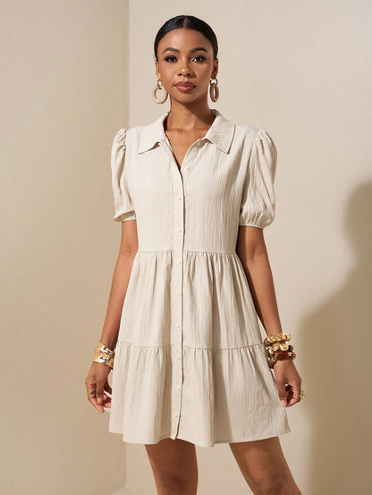 Slaydiva New Summer Geometric Print Vacation Petal Sleeve Open Front Tiered Loose Dress