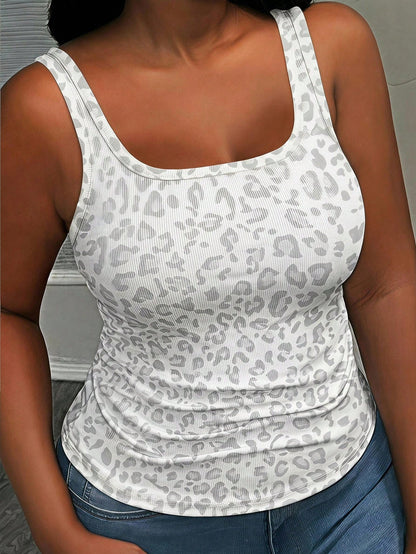 Slaydiva Plus Size Leopard Print Pattern Tank Top Suitable For Home Leisure, Outing Wear, Back To School Season And Influencer Style