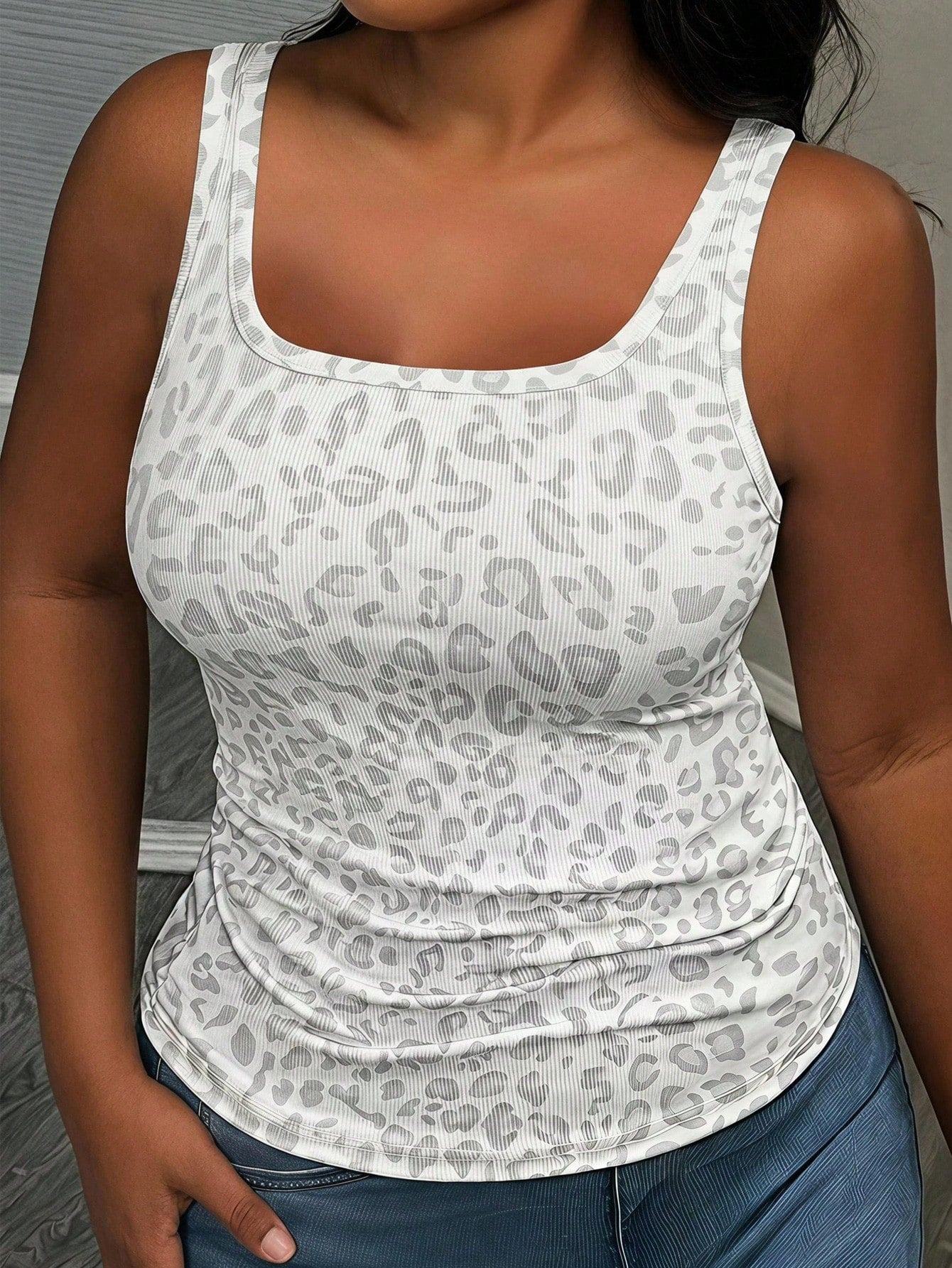 Slaydiva Plus Size Leopard Print Pattern Tank Top Suitable For Home Leisure, Outing Wear, Back To School Season And Influencer Style