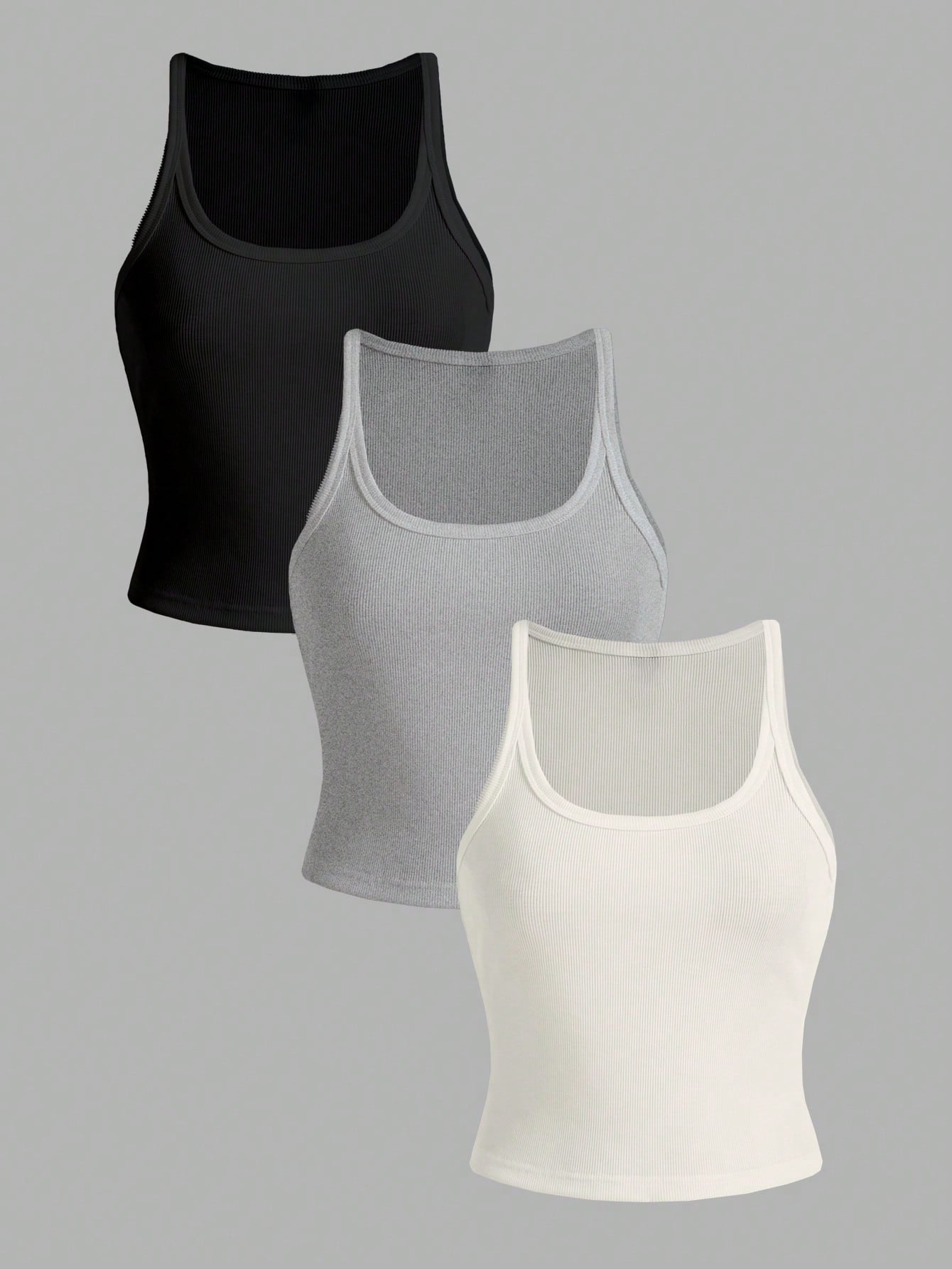 Slaydiva Women's 3-Pack Casual Rib-Knit Scoop Neck Tank Tops, Regular Length Knitted Fabric Camis, Basic Essential Summer Tops Back To School