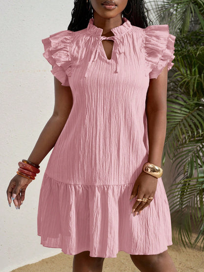 Slaydiva Women's Elegant Dusty Pink Summer Dress,Textured Fabric Casual Tie-Up Tea Party Dress For Music Festivals,Easter,Nashville,Vacation&Daily Wear