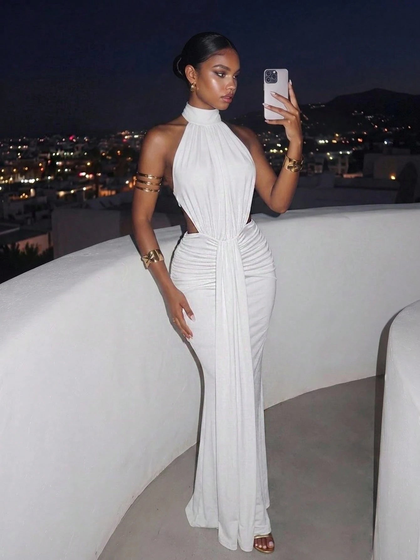 Slaydiva Women's White Backless Long Dress, Elegant Sexy Polka Dot French Style Summer Wedding Guest Dinner Graduation Party Night Outfits, Spring Tea Dresses