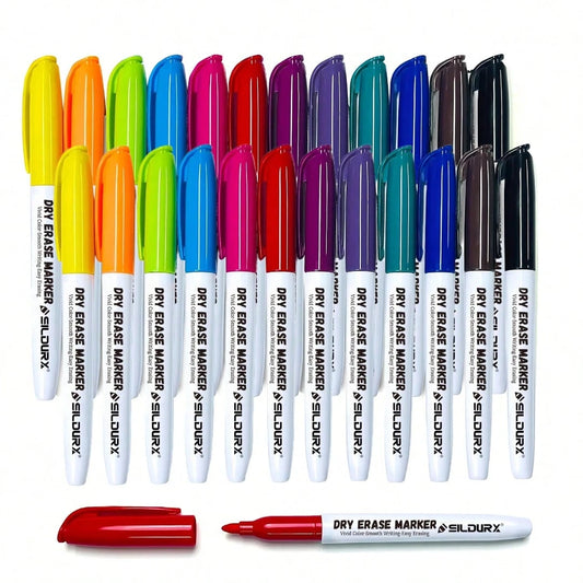 Slidurx 12/24pcs Low Odor Fine Tip Whiteboard Markers, 12 Colors, Fine Tip Colored Markers