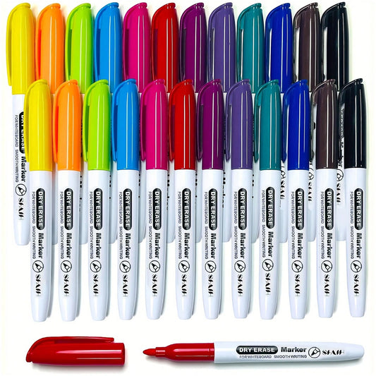 Slidurx 12/24pcs Low Odor Fine Tip Whiteboard Markers, 12 Colors, Fine Tip Colored Markers