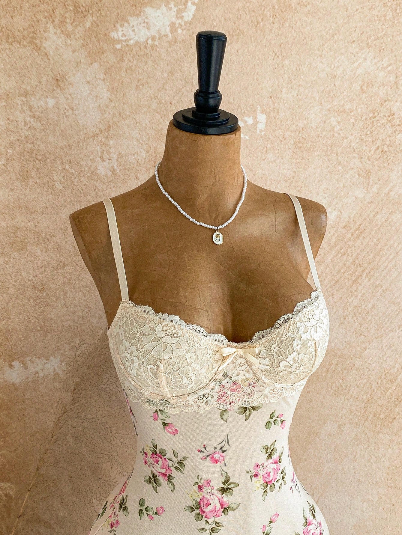 Soleia Lace Cup Detail Tropical Floral Mesh Bodycon Mini Dress For Date, Garden, Bohemian, Boho, Vacation, Fall Women Clothes, No Chest Padding
