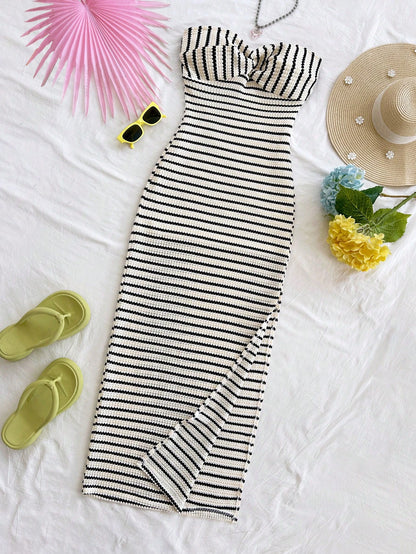Soleia Long Summer Dress For Women Elegant Striped Casual Vacation, Party, Date, Winter Spring Outfit Valentine's Day Beach Birthday,No Breast Pads