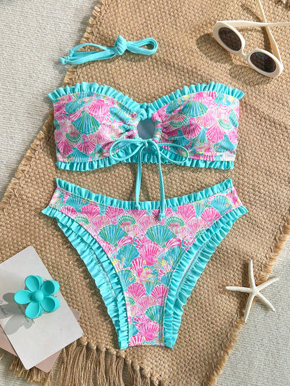 Soleia Women's Beach Vacation Shell Print Swimwear Set