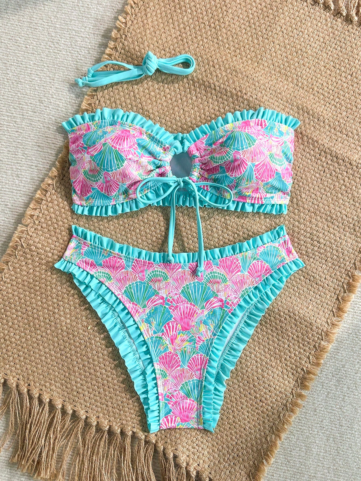 Soleia Women's Beach Vacation Shell Print Swimwear Set