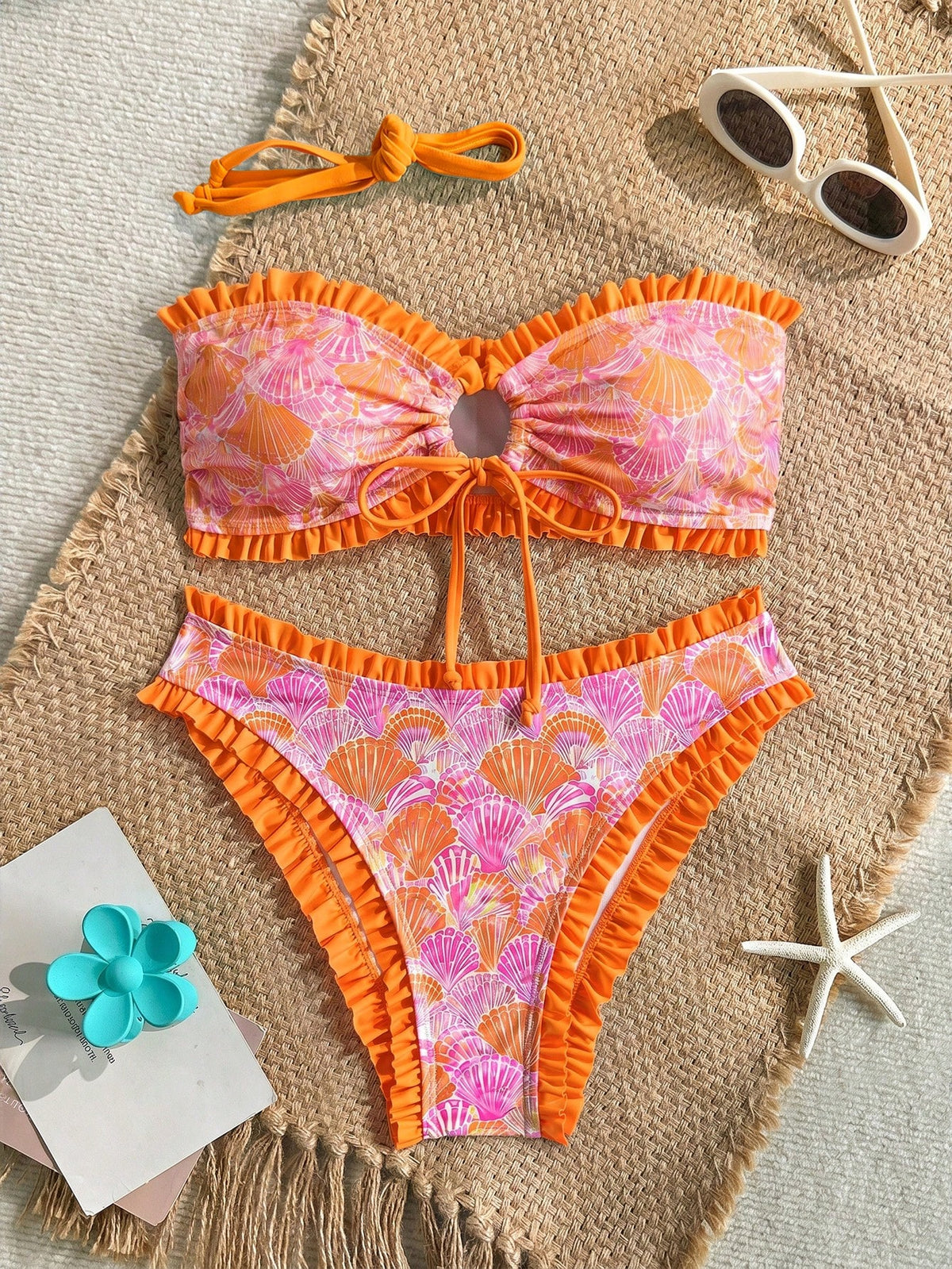 Soleia Women's Beach Vacation Shell Print Swimwear Set