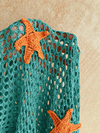 Soleia Women's Colorblock Starfish Pattern Hollow Out Vacation Style Cover Up Summer Beach