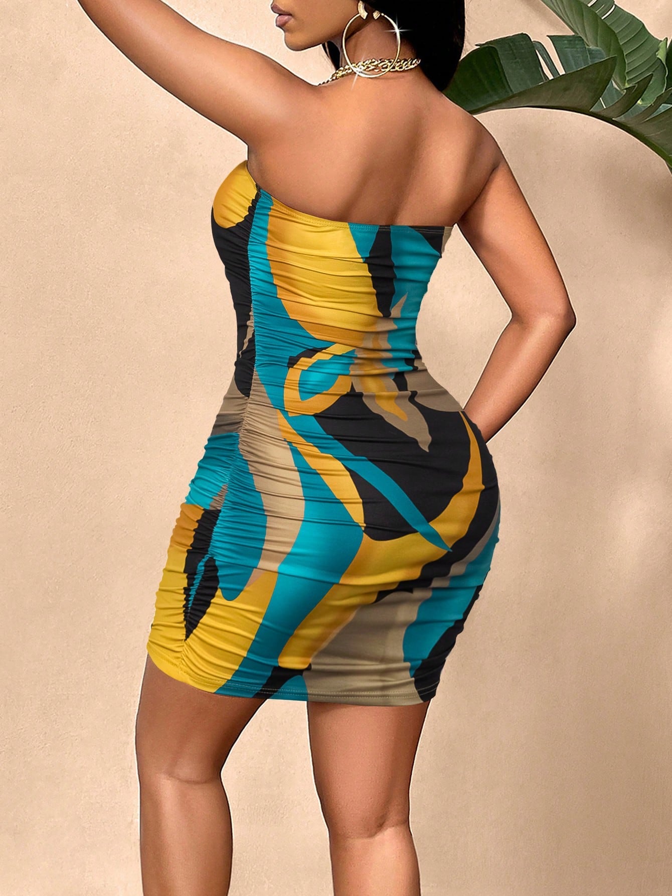 SOLERSUN Marble Print Tube Bodycon Party Dress (Random Pattern)