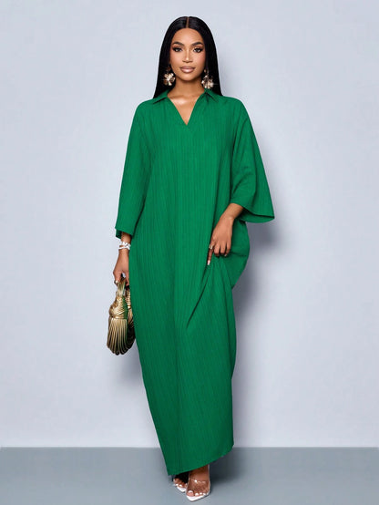 SOLERSUN Women's Fashionable Daily Elegant Holiday V-Neck Loose Batwing Sleeve Print Maxi Dress Without Bel