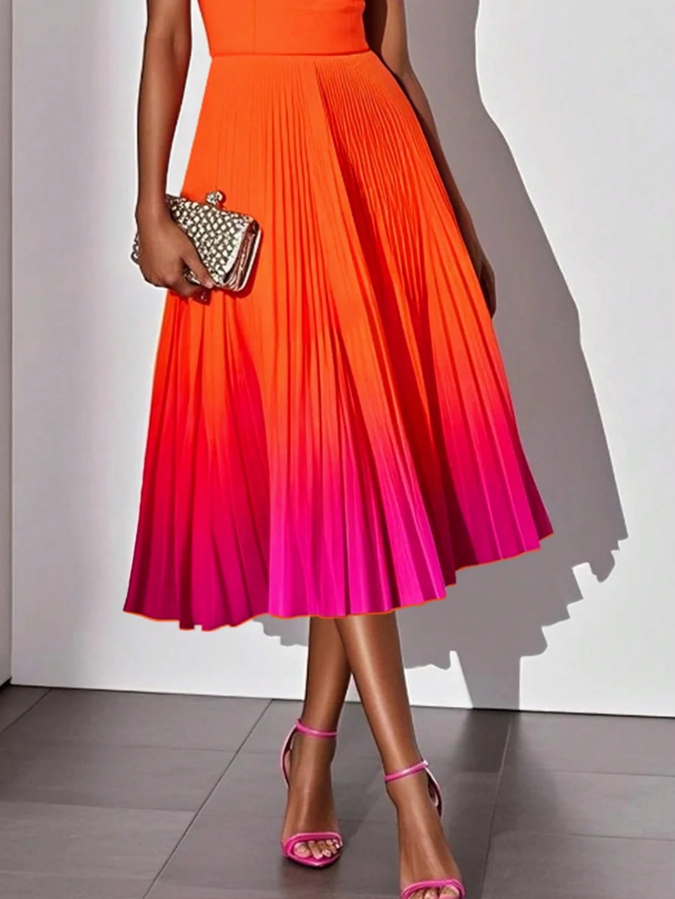 Solid Color Casual Elegant Sleeveless Zipper Ombre Pleated Dress, Evening Gown Summer, Quiet Luxury
