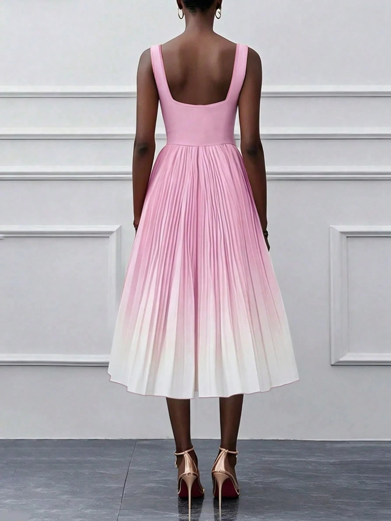 Solid Color Casual Elegant Sleeveless Zipper Ombre Pleated Dress, Evening Gown Summer, Quiet Luxury