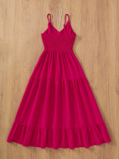 Solid Color Elegant Casual Loose Woven Flared Backless Dress, Suitable For Party, Evening Date, Wedding, Spring/Summer