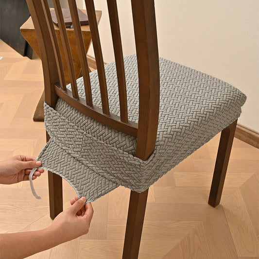 Solid Jacquard Stretch Dining Chair Covers With Elastic Straps| Universal Fit Decorative Seat Protector| Chair Covers Forros Para Sillas Cojines Para Sillas