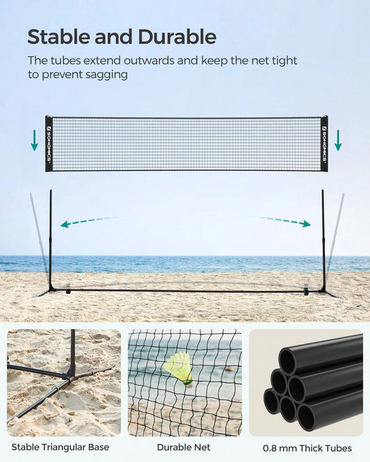 SONGMICS Badminton Net, Height Adjustable Volleyball Net, Pickleball Net, Indoor Outdoor Court, Foldable Nylon Net With Poles 13ft Wide