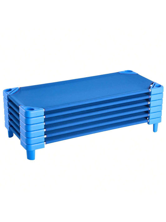 Stackable Kiddie Cot, Pack Of 6, Portable Toddler Nap Cots, Standard Size 52" L X 23" W Daycare Cots For Kids, Preschool Classroom Daycare Beds For Sleeping, Resting, Naptime, Blue