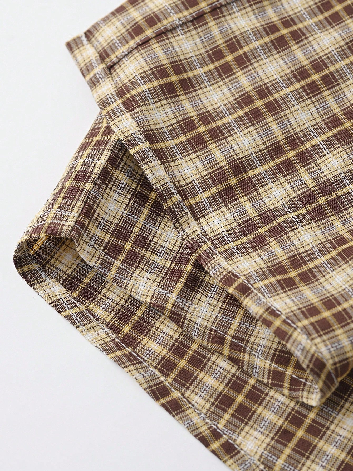 STEELVANCE Men's Brown Plaid Short Sleeve Shirt,Single Pocket Classic Style For Summer,Streetwear,City Break,Back-To-School,Comfortable Fabric Versatile Top