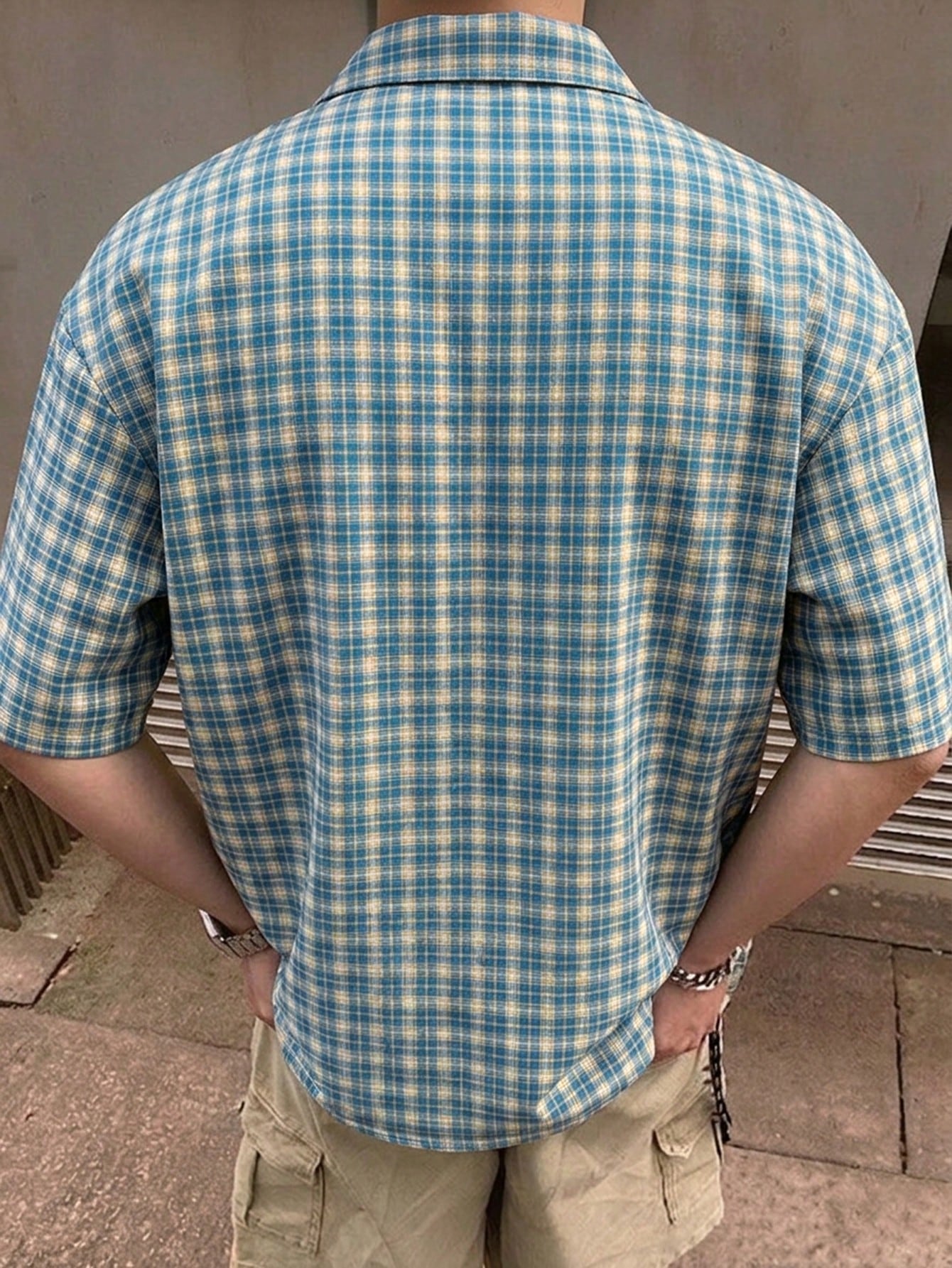 STEELVANCE Men's Brown Plaid Short Sleeve Shirt,Single Pocket Classic Style For Summer,Streetwear,City Break,Back-To-School,Comfortable Fabric Versatile Top
