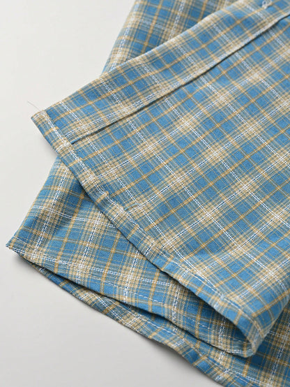 STEELVANCE Men's Brown Plaid Short Sleeve Shirt,Single Pocket Classic Style For Summer,Streetwear,City Break,Back-To-School,Comfortable Fabric Versatile Top