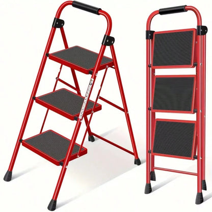 Step Ladder Foldable Folding Stool For Home Adults Kitchen 3 Stepping Extension Tall Heavy Duty With Handrails- Closet Stepstool Stair Ladders Extendable Stepladder For Indoor House 600Lbs