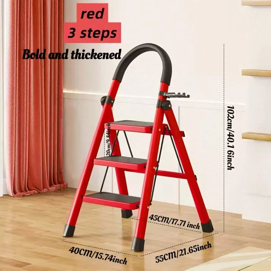 Step Ladder Foldable Folding Stool For Home Adults Kitchen 3 Stepping Extension Tall Heavy Duty With Handrails- Closet Stepstool Stair Ladders Extendable Stepladder For Indoor House 600Lbs