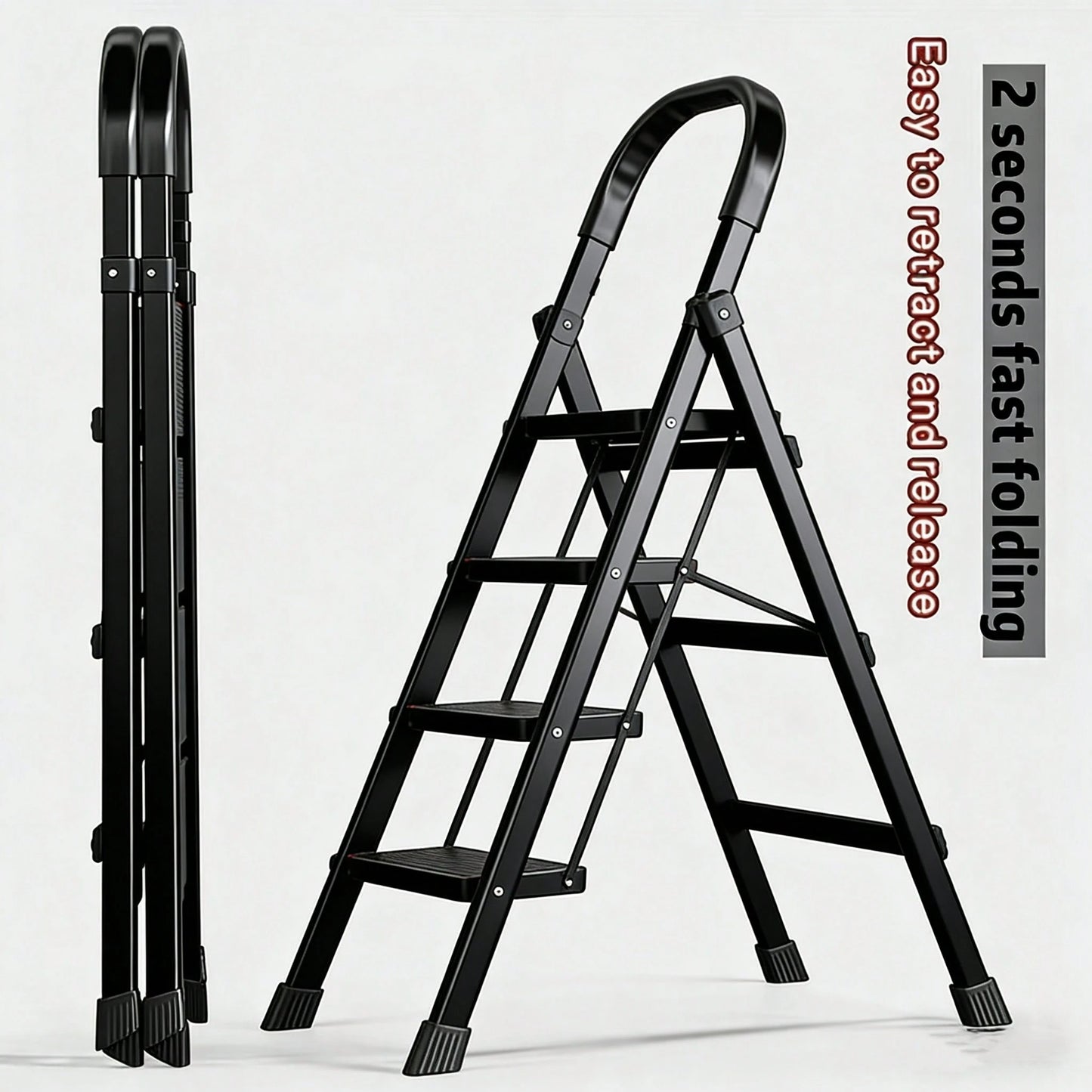 Step Ladder Foldable Folding Stool For Home Adults Kitchen 3 Stepping Extension Tall Heavy Duty With Handrails- Closet Stepstool Stair Ladders Extendable Stepladder For Indoor House 600Lbs