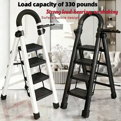 Step Ladder Foldable Folding Stool For Home Adults Kitchen 3 Stepping Extension Tall Heavy Duty With Handrails- Closet Stepstool Stair Ladders Extendable Stepladder For Indoor House 600Lbs