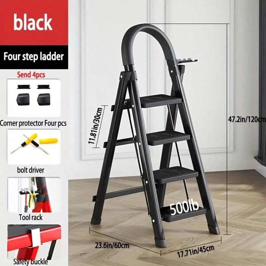 Step Ladder Foldable Folding Stool For Home Adults Kitchen 3 Stepping Extension Tall Heavy Duty With Handrails- Closet Stepstool Stair Ladders Extendable Stepladder For Indoor House 600Lbs