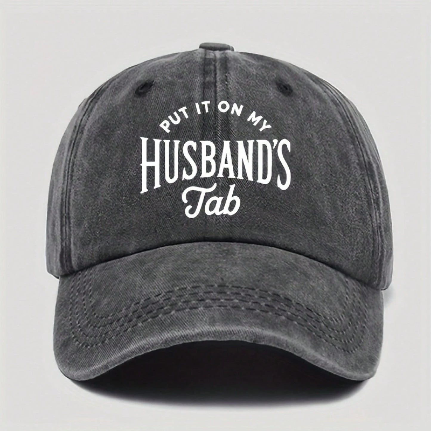 Street Fashion- Fun Print Baseball Cap- "Written On My Husband's Account" Washable Dad Hat, Soft And Comfortable Men's Outdoor Casual Hat, Beige With White Letters, Suitable For Daily Wear Vacation