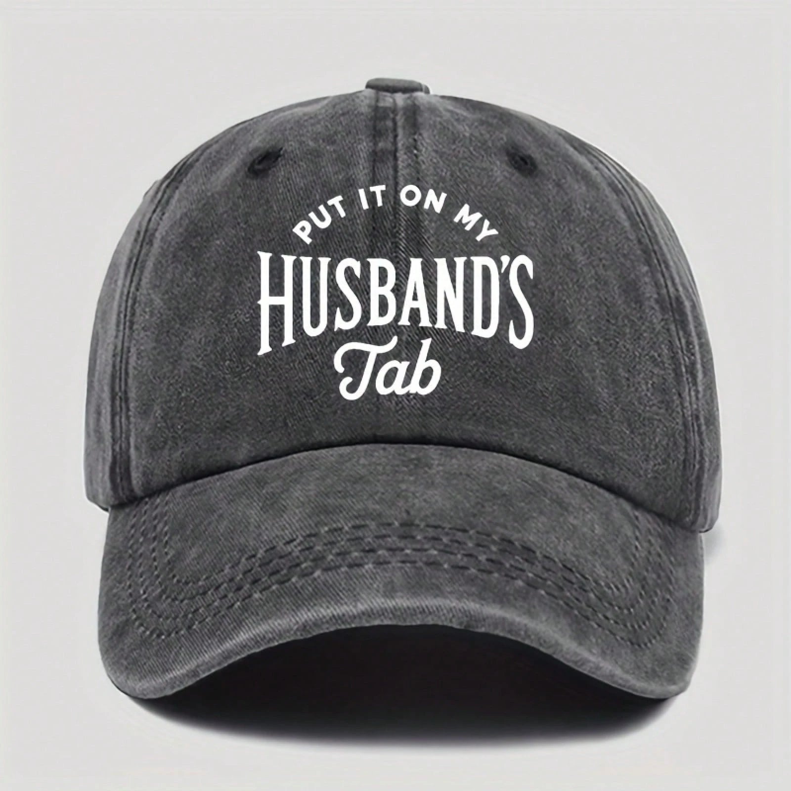 Street Fashion- Fun Print Baseball Cap- "Written On My Husband's Account" Washable Dad Hat, Soft And Comfortable Men's Outdoor Casual Hat, Beige With White Letters, Suitable For Daily Wear Vacation