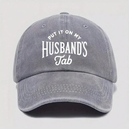 Street Fashion- Fun Print Baseball Cap- "Written On My Husband's Account" Washable Dad Hat, Soft And Comfortable Men's Outdoor Casual Hat, Beige With White Letters, Suitable For Daily Wear Vacation