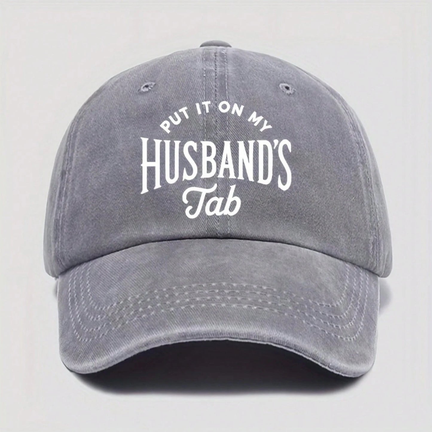 Street Fashion- Fun Print Baseball Cap- "Written On My Husband's Account" Washable Dad Hat, Soft And Comfortable Men's Outdoor Casual Hat, Beige With White Letters, Suitable For Daily Wear Vacation