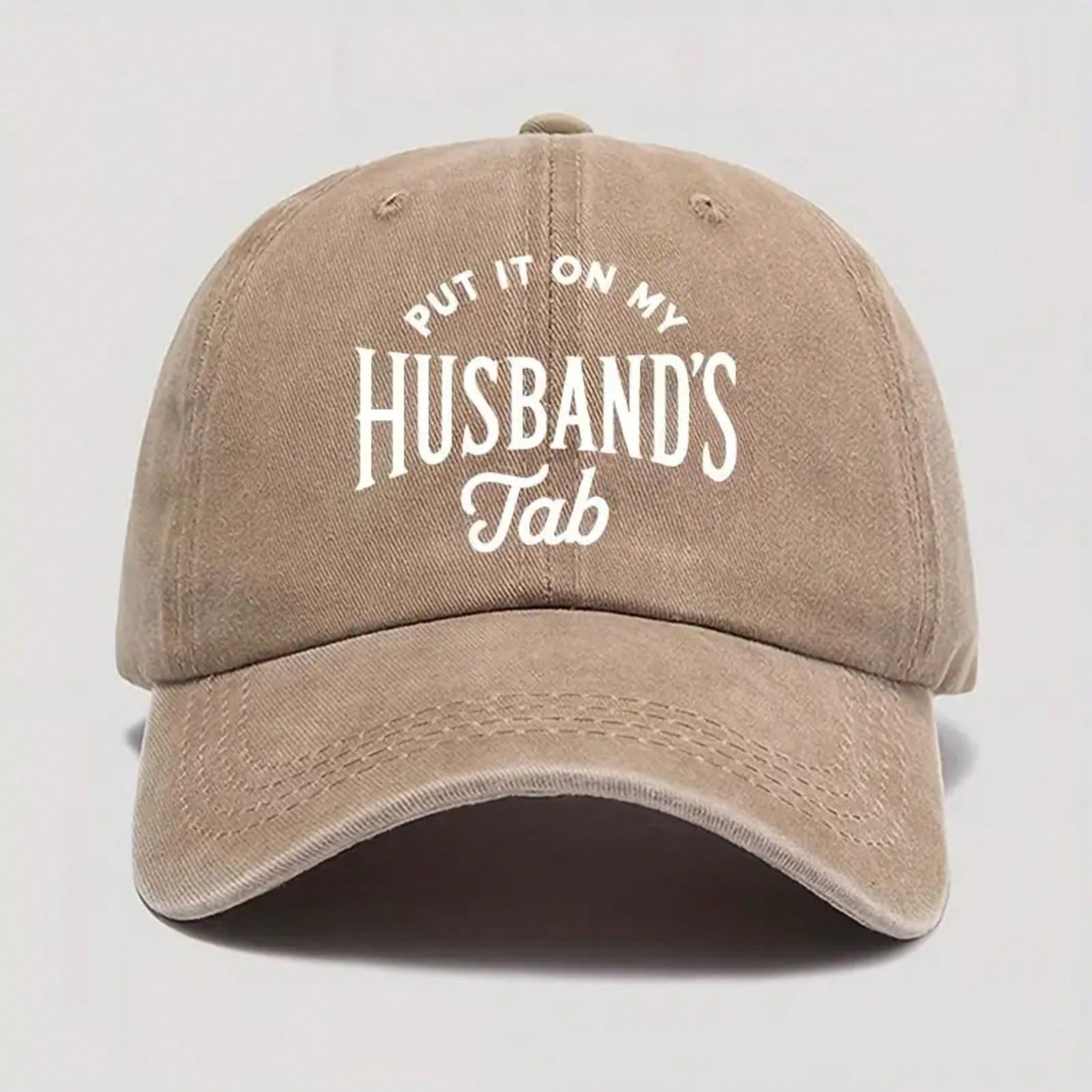 Street Fashion- Fun Print Baseball Cap- "Written On My Husband's Account" Washable Dad Hat, Soft And Comfortable Men's Outdoor Casual Hat, Beige With White Letters, Suitable For Daily Wear Vacation