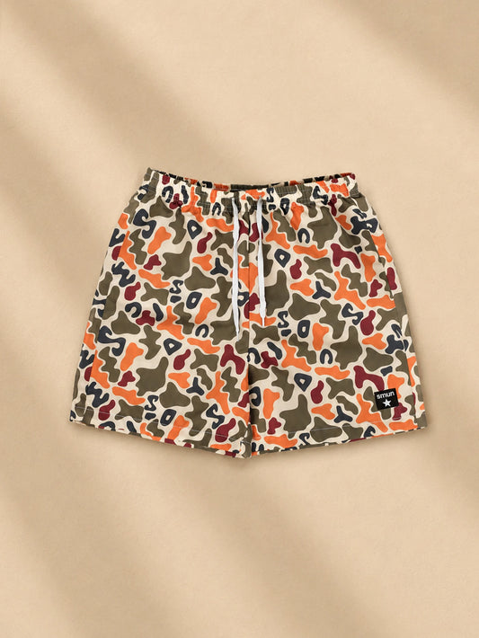 SUMWON Boys Tween Camo AOP Swim Trunks With Drawstring Waist Summer Beach Holiday Shorts Multicolor Pattern