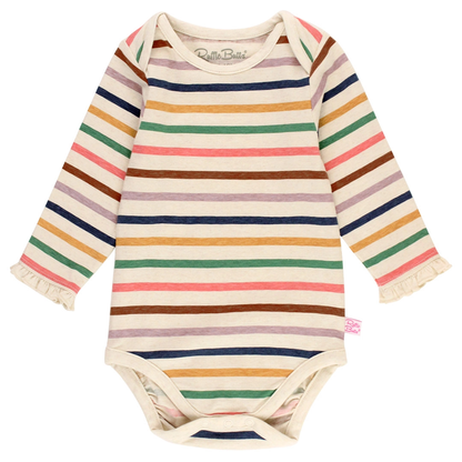 Sunrise Rainbow Stripe Knit Long Sleeve Ruffle Bodysuit